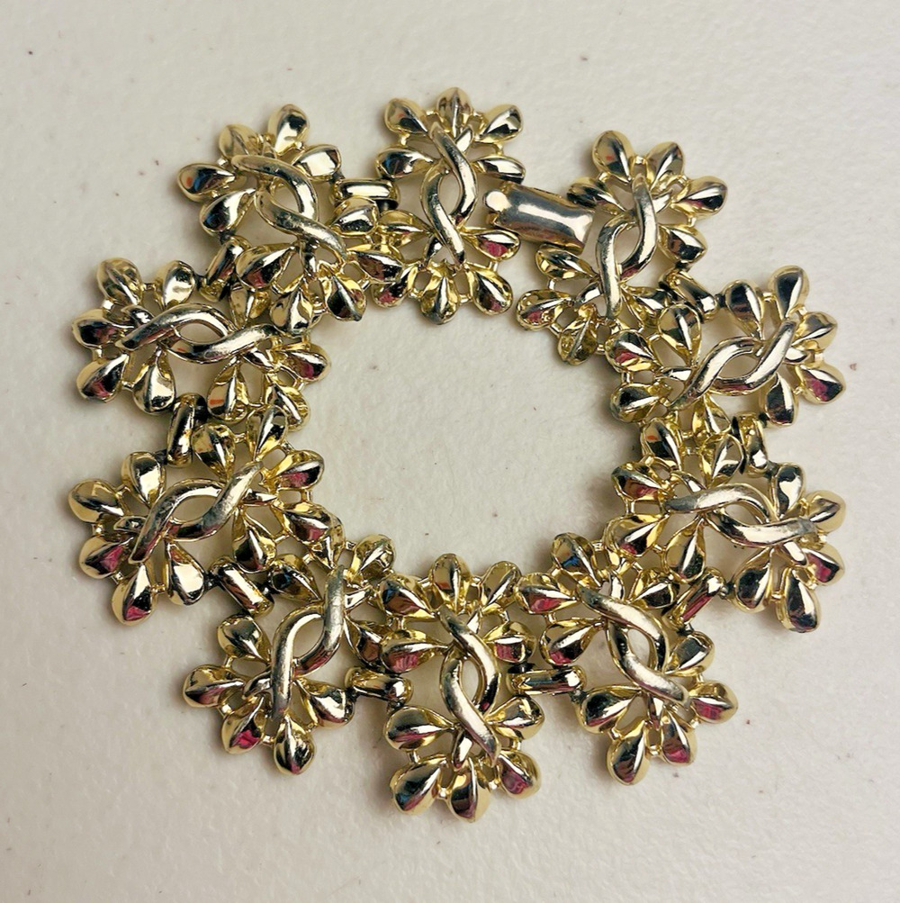 Coro Wide Link Bracelet Gold Tone 7” Retro Statement Costume Jewelry Vintage
